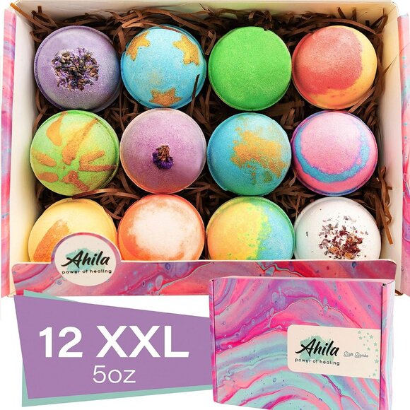 12 XXL Bubbly Organic Bath Bombs Gift Set for Women Men and Kids Designed in Can